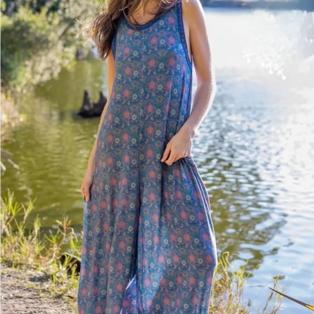 Natural Life Willow "ButterSoft" Jumpsuit - Dusty Blue Medallions - M